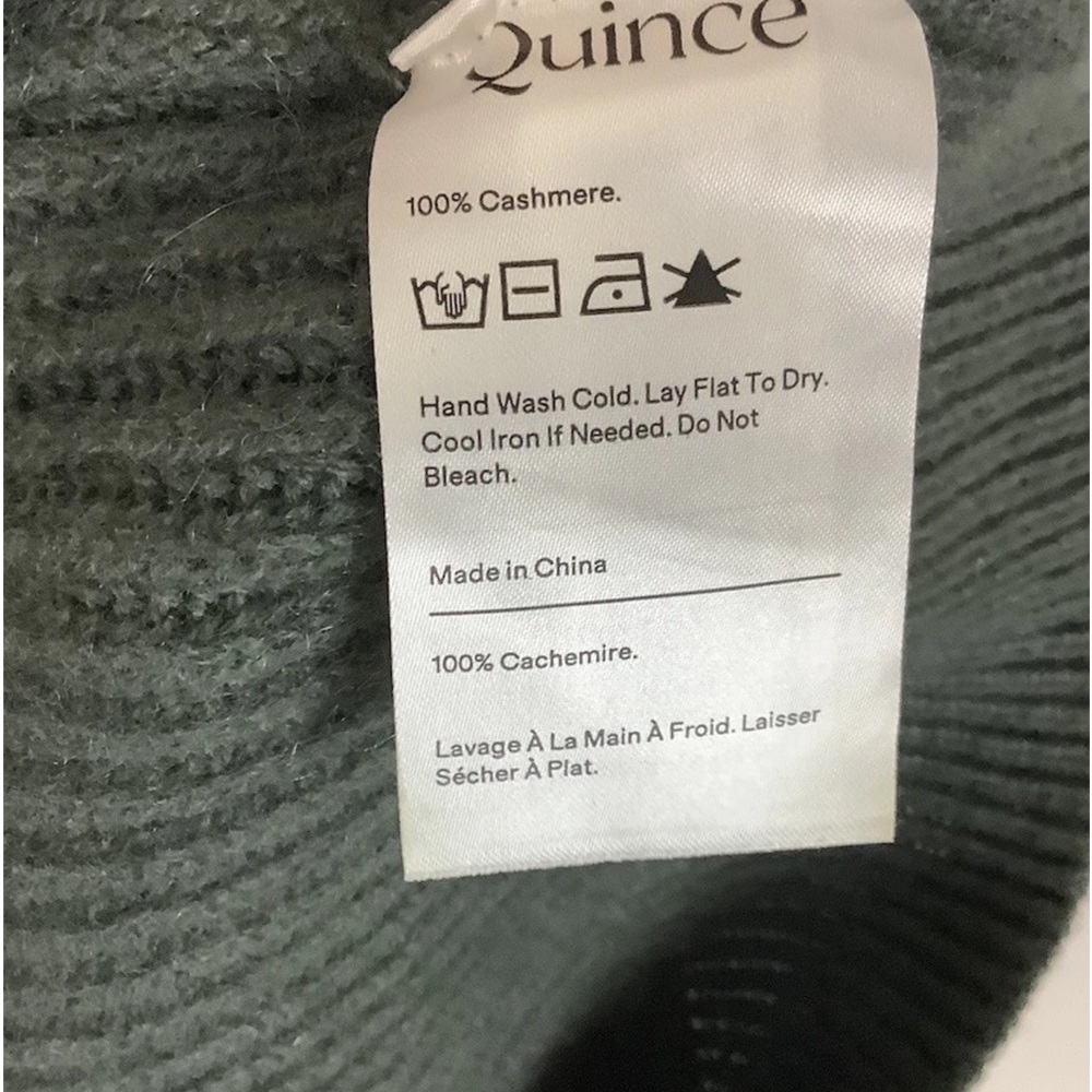 Quince Sz L 100% Mongolian Cashmere Ribbed Pullover Crewneck Sweater Green - Picture 6 of 6